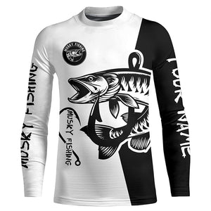 Musky (muskie) fishing black white Customize name long sleeves fishing shirts NQS1580