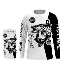 Load image into Gallery viewer, Musky (muskie) fishing black white Customize name long sleeves fishing shirts NQS1580