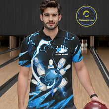 Load image into Gallery viewer, Blue Thunder Lightning bowling ball and pins jerseys Custom Team Bowling Polo, 1/4 Zip Shirts For Men NQS9831