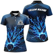 Load image into Gallery viewer, Blue lightning thunder bowling Polo, Quarter Zip shirts for women Custom Bowling Team League Jerseys NQS7750