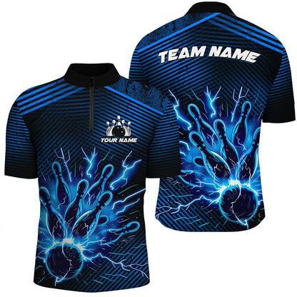 Blue lightning thunder bowling Polo, Quarter Zip shirts for men Custom Bowling Team League Jerseys NQS7750