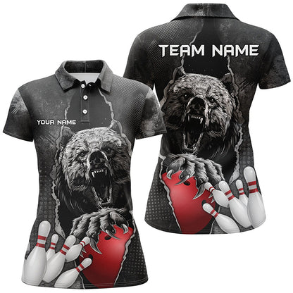 Black Bear grunge pattern Custom Women Bowling Polo, Quarter Zip Shirts Bowling Team Jerseys Outfits NQS7753