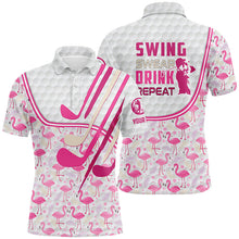 Load image into Gallery viewer, Personalized pink flamingo pattern golf clubs polo shirt for men custom swing, swear, drink, repeat NQS7757