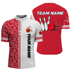 Men Bowling Polo, 1/4 Zip Shirt Custom white & red camo vintage bowling shirts, mens bowling jersey NQS8177