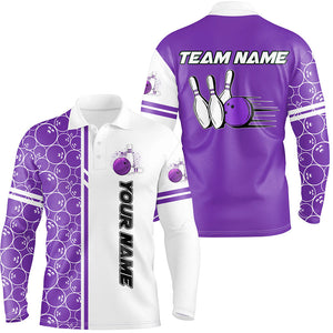 Men Bowling Polo, 1/4 Zip Shirt Custom white & purple camo vintage bowling shirts, mens bowling jersey NQS8178