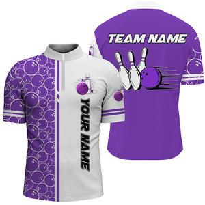 Men Bowling Polo, 1/4 Zip Shirt Custom white & purple camo vintage bowling shirts, mens bowling jersey NQS8178