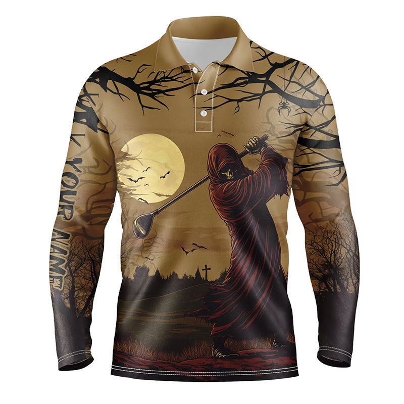 Halloween Skull Golfer Mens Golf Polo Shirts Custom Halloween Golf Tops For Men NQS8185