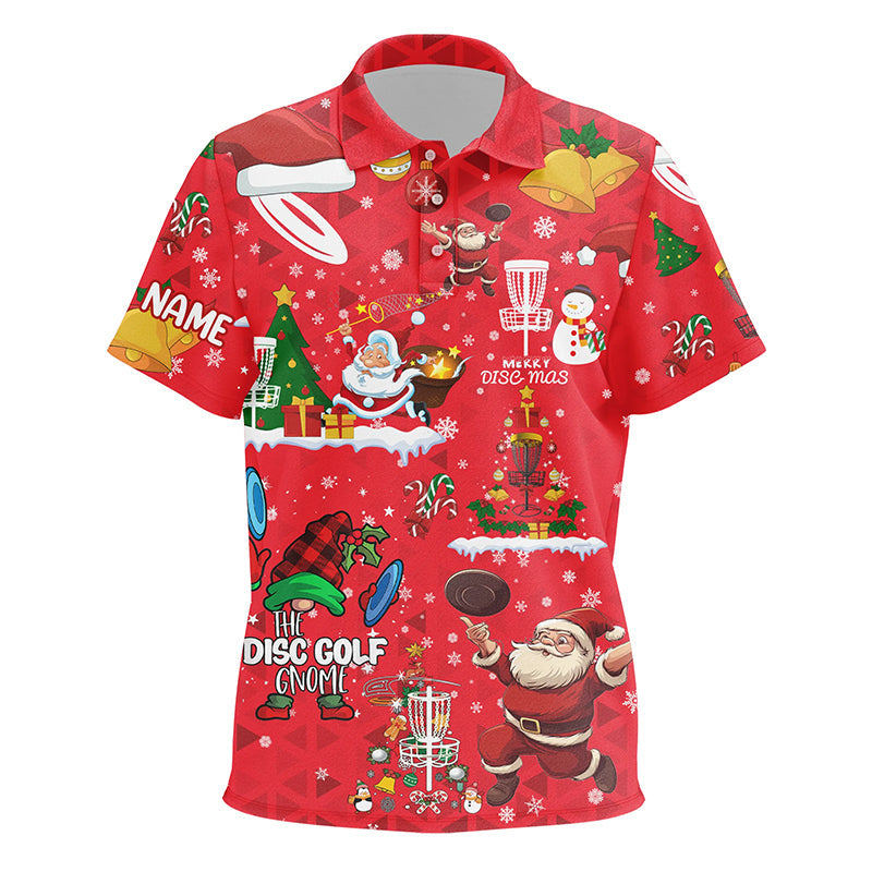 Funny Red Christmas Santa Disc golf Polo shirt for Kid custom team Xmas frisbee golf jerseys NQS8876