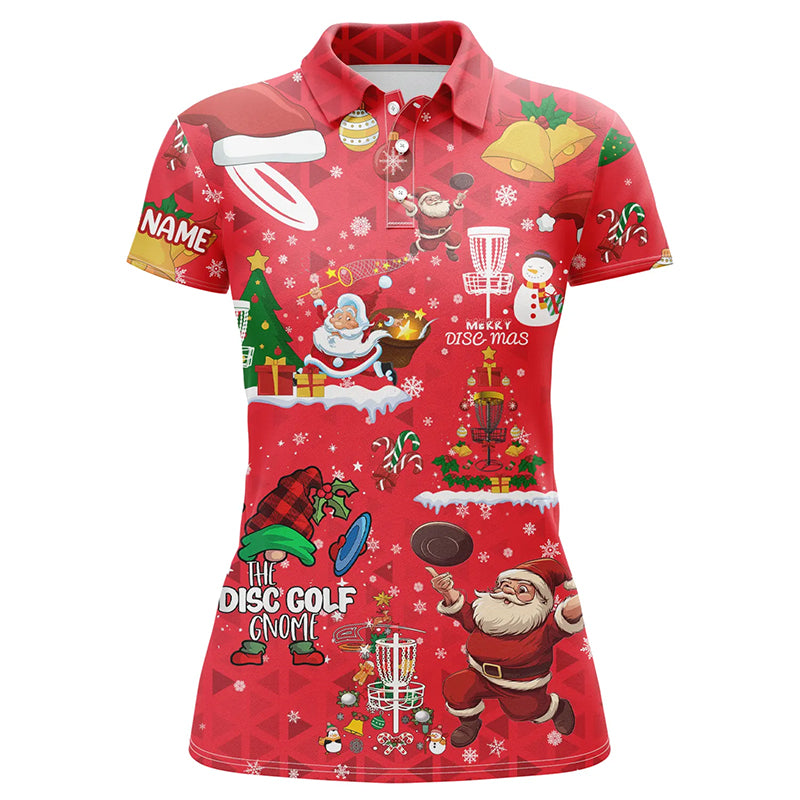 Funny Red Christmas Santa Disc golf Polo shirt for women custom team Xmas frisbee golf jerseys NQS8876