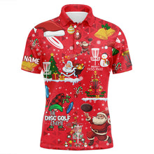 Load image into Gallery viewer, Funny Red Christmas Santa Disc golf Polo shirts for men custom name team Xmas frisbee golf jerseys NQS8876