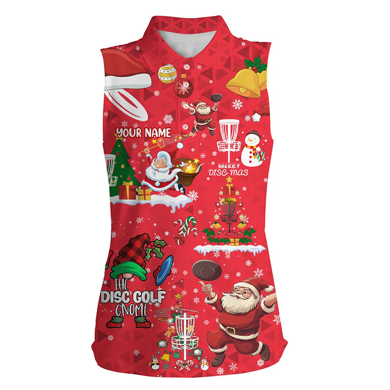 Funny Red Christmas Santa Disc golf Women sleeveless polo shirt custom team Xmas frisbee golf jerseys NQS8876