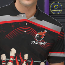 Load image into Gallery viewer, Black and Red Flame Funny Bowling Ball and Pins Bowling shirts for men custom team bowling outfits NQS10985