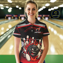 Load image into Gallery viewer, Black and Red Flame Funny Bowling Ball and Pins Bowling shirts for Women custom team bowling outfits NQS10985