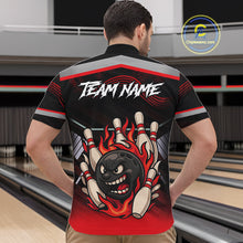 Load image into Gallery viewer, Black and Red Flame Funny Bowling Ball and Pins Bowling shirts for men custom team bowling outfits NQS10985