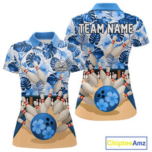 Load image into Gallery viewer, Blue tropical flower Bowling Polo, Quarter Zip Shirts For Women Custom bowling team jersey NQS10988