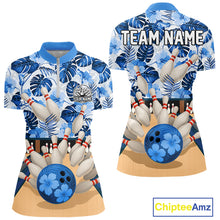 Load image into Gallery viewer, Blue tropical flower Bowling Polo, Quarter Zip Shirts For Women Custom bowling team jersey NQS10988