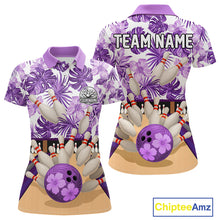 Load image into Gallery viewer, Purple tropical flower Bowling Polo, Quarter Zip Shirts For Women Custom bowling team jersey NQS10989