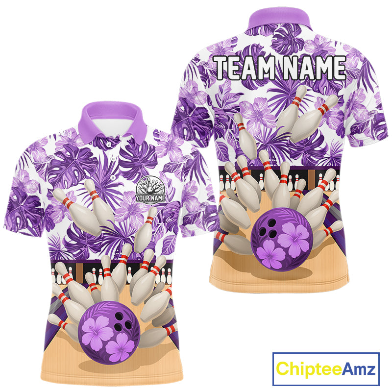 Purple tropical flower Bowling Polo, Quarter Zip Shirts For Men Custom bowling team jersey NQS10989