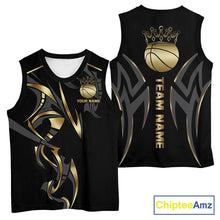 Load image into Gallery viewer, Black and Gold crown Basketball Vest, T-shirt, Hoodie, Long sleeve Custom Bowling Team jerseys NQS11392