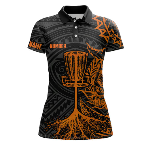 Orange tribal Womens disc golf polo shirt custom black disc golf basket jerseys team ladies disc golf NQS7986