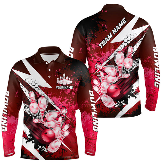 Red grunge lightning Bowling Polo, Quarter Zip shirt For Men Custom Team Bowling Jersey NQS8660
