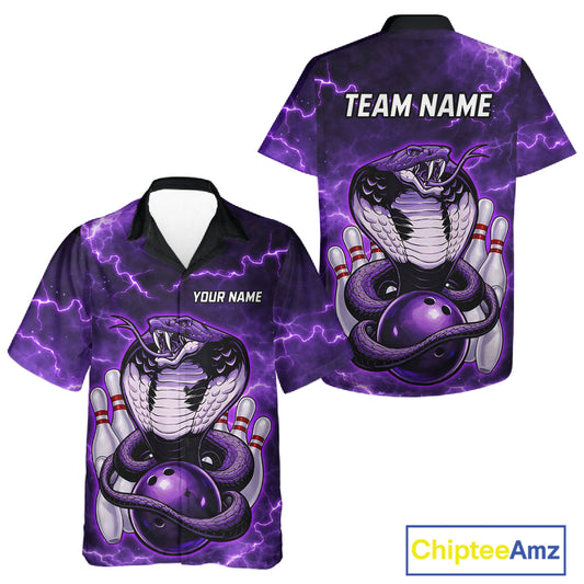 Purple Lightning thunder snake Hawaiian bowling shirts Custom button up bowling shirts NQS11402