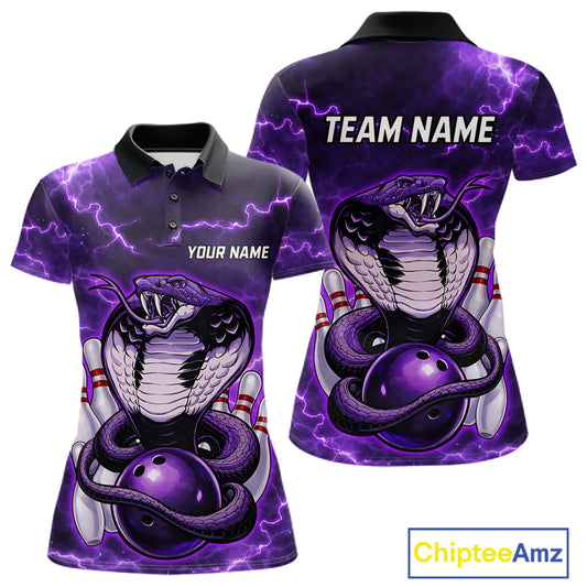 Purple Lightning thunder snake women's bowling shirts Custom bowling league shirts, gifts for bowlers NQS11402