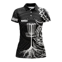 Load image into Gallery viewer, White tribal Womens disc golf polo shirt custom black disc golf basket jerseys team ladies disc golf NQS7585