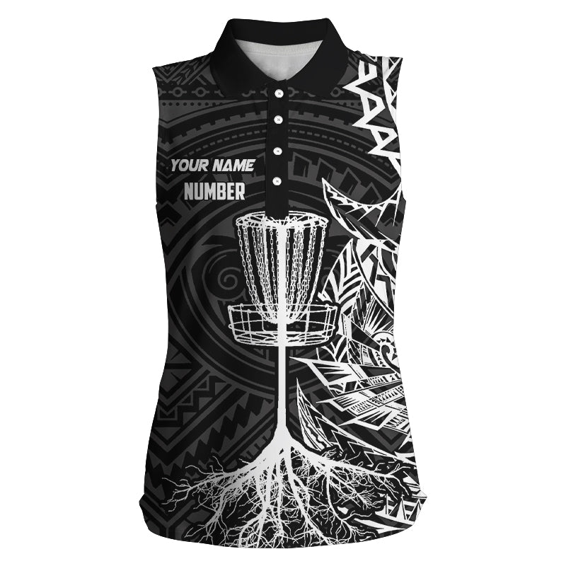 White tribal Womens disc golf sleeveless polo shirt custom black team ladies disc golf basket jerseys NQS7585