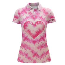 Load image into Gallery viewer, Womens golf polos shirts custom pink heart tie dye pattern golf shirt, ladies golf tops NQS7030