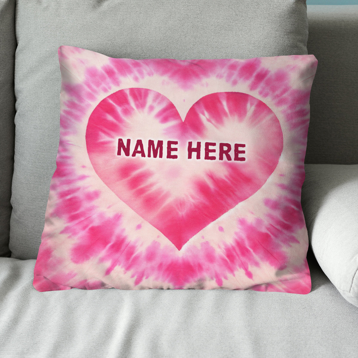 Personalized pink heart tie dye pattern custom name Canvas, Linen Throw Pillow NQS7028