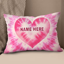 Load image into Gallery viewer, Personalized pink heart tie dye pattern custom name Canvas, Linen Throw Pillow NQS7028
