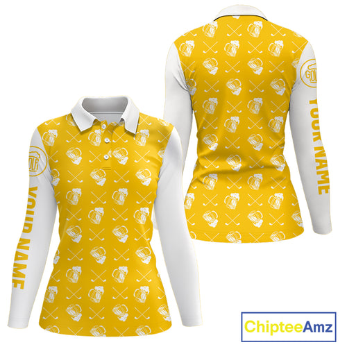 Yellow and white golf pattern Women Golf polo shirts custom name golf beer outfit ladies golf clothes NQS9855