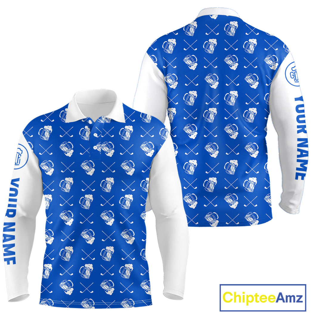 Blue and white golf pattern Mens Golf polo shirts custom name golf beer outfit men golf clothes NQS9856