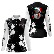 Load image into Gallery viewer, Black and white argyle pattern Womens golf polo shirt custom Christmas gifts for golf lovers NQS6547