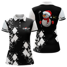 Load image into Gallery viewer, Black and white argyle pattern Womens golf polo shirt custom Christmas gifts for golf lovers NQS6547