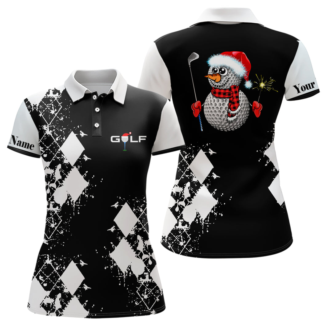 Black and white argyle pattern Womens golf polo shirt custom Christmas gifts for golf lovers NQS6547