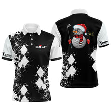 Load image into Gallery viewer, Black and white argyle pattern Mens golf polo shirt custom Christmas gifts for golf lovers NQS6547