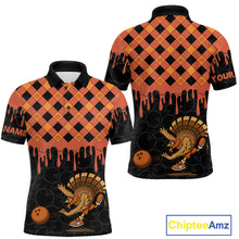Load image into Gallery viewer, Funny Bowling Turkey Thanksgiving Mens Bowling Shirt Orange Pumpkin Custom Team Bowling Jersey NQS10840