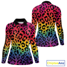 Load image into Gallery viewer, Custom Colorful rainbow pattern Women golf polo shirt, Personalized animal print golf shirt outfit NQS10405