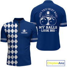 Load image into Gallery viewer, Funny blue and white argyle retro Bowling Shirt for men Custom Does this shirt make my balls look big NQS10610