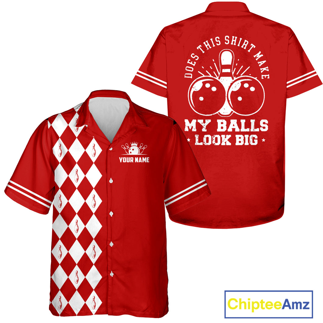 Red and white argyle retro Bowling Hawaiian Shirt Custom Does this shirt make my balls look big NQS10611