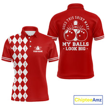 Load image into Gallery viewer, Funny red and white argyle retro Bowling Shirt for men Custom Does this shirt make my balls look big NQS10611