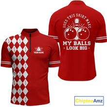 Load image into Gallery viewer, Funny red and white argyle retro Bowling Shirt for men Custom Does this shirt make my balls look big NQS10611