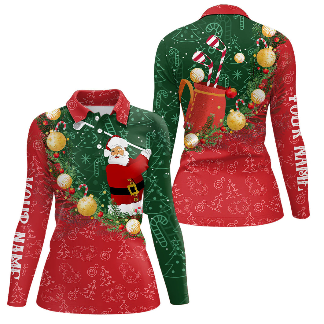 Christmas Santa Playing Golf Womens golf polo shirts Custom Christmas golf outfit For Women Golf Gifts NQS8737