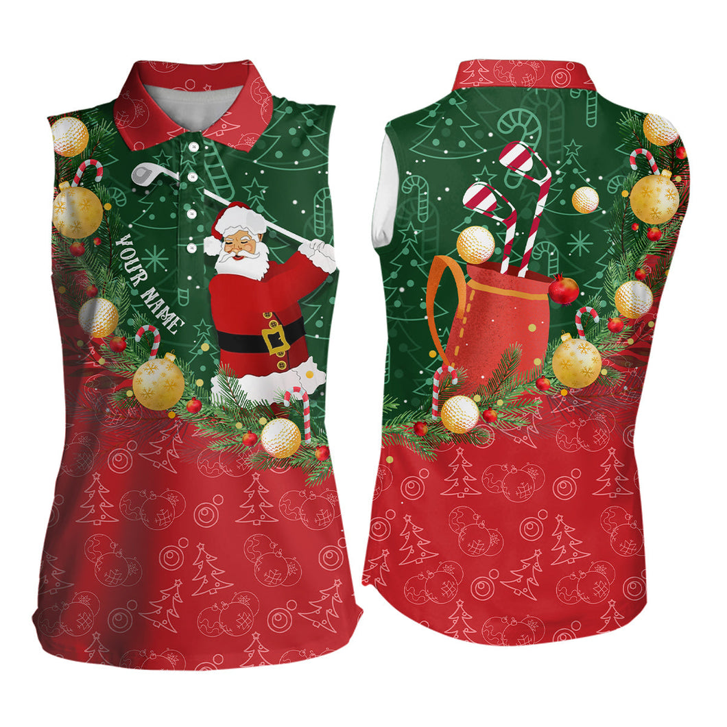 Christmas Santa Playing Golf Sleeveless polo shirt Custom Christmas golf outfit For Women Golf Gifts NQS8737