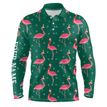 Load image into Gallery viewer, Pink Flamingo Christmas Snowflake Green Pattern Men golf polo shirt custom gifts for team golfer NQS8902