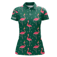 Load image into Gallery viewer, Pink Flamingo Christmas Snowflake Green Pattern Women golf polo shirt custom gifts for team golfer NQS8902