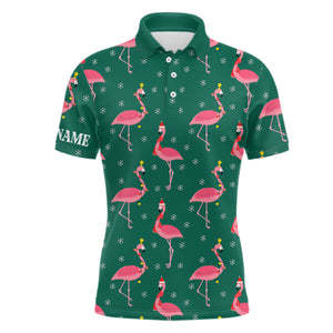 Pink Flamingo Christmas Snowflake Green Pattern Men golf polo shirt custom gifts for team golfer NQS8902