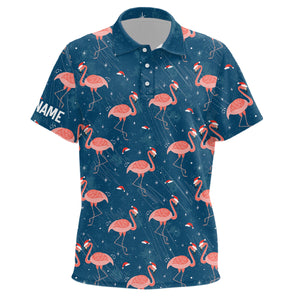 Pink Flamingo Christmas Blue Pattern Kid golf polo shirts custom Christmas gift for team golfer NQS8904